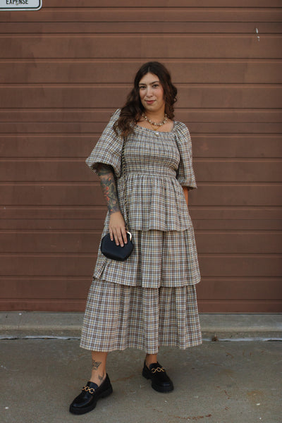 Lydia Plaid Smocked Midi Dress