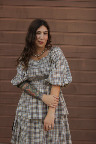 Lydia Plaid Smocked Midi Dress
