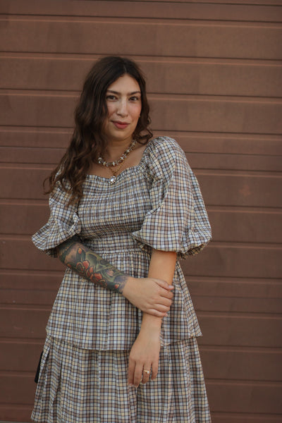 Lydia Plaid Smocked Midi Dress