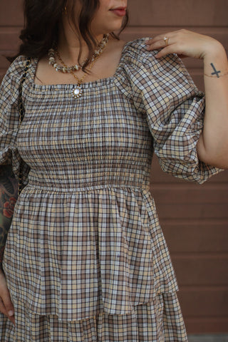Lydia Plaid Smocked Midi Dress