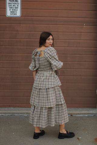 Lydia Plaid Smocked Midi Dress