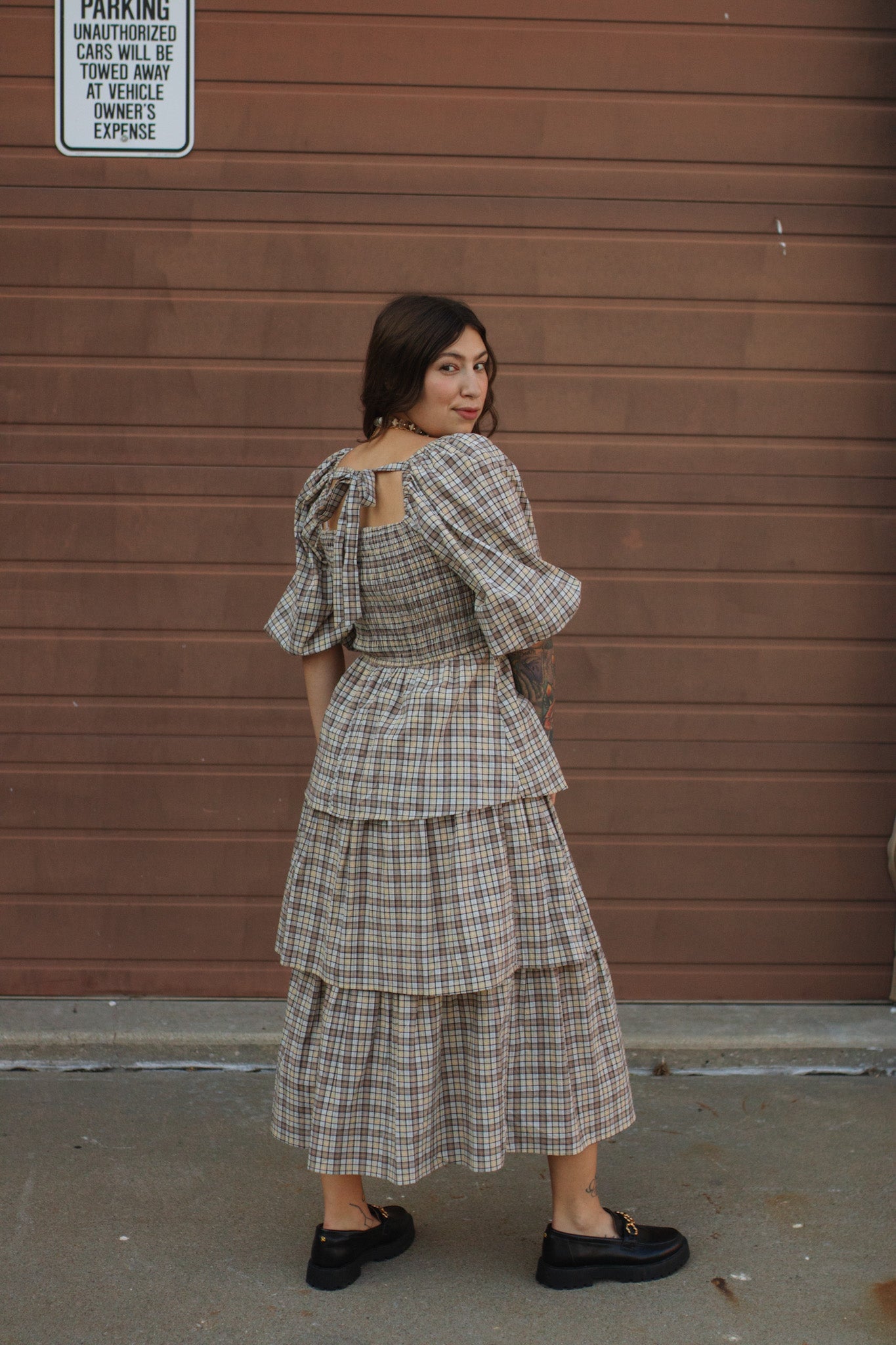 Lydia Plaid Smocked Midi Dress