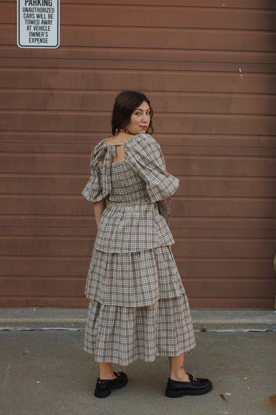Lydia Plaid Smocked Midi Dress