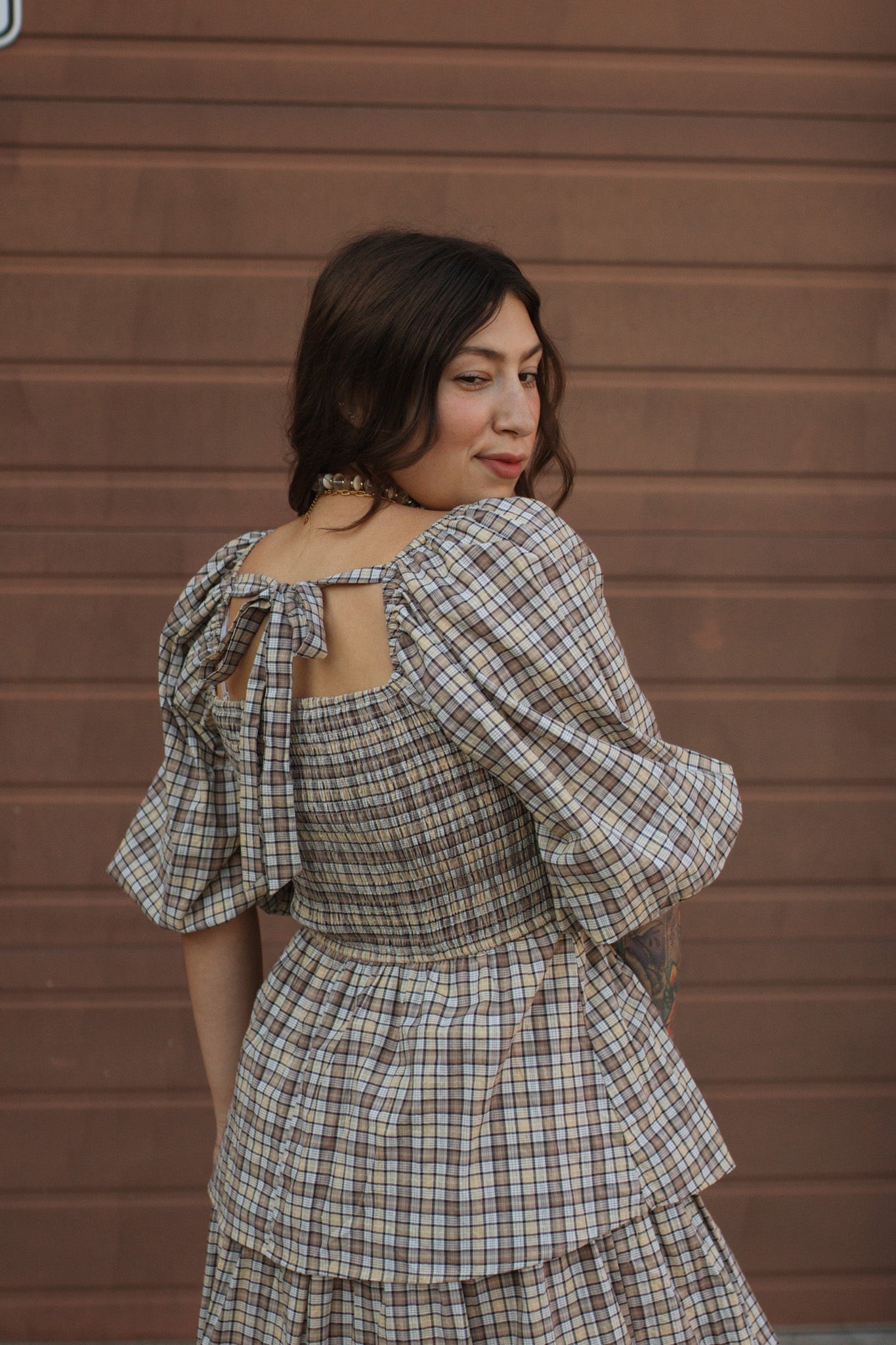 Lydia Plaid Smocked Midi Dress