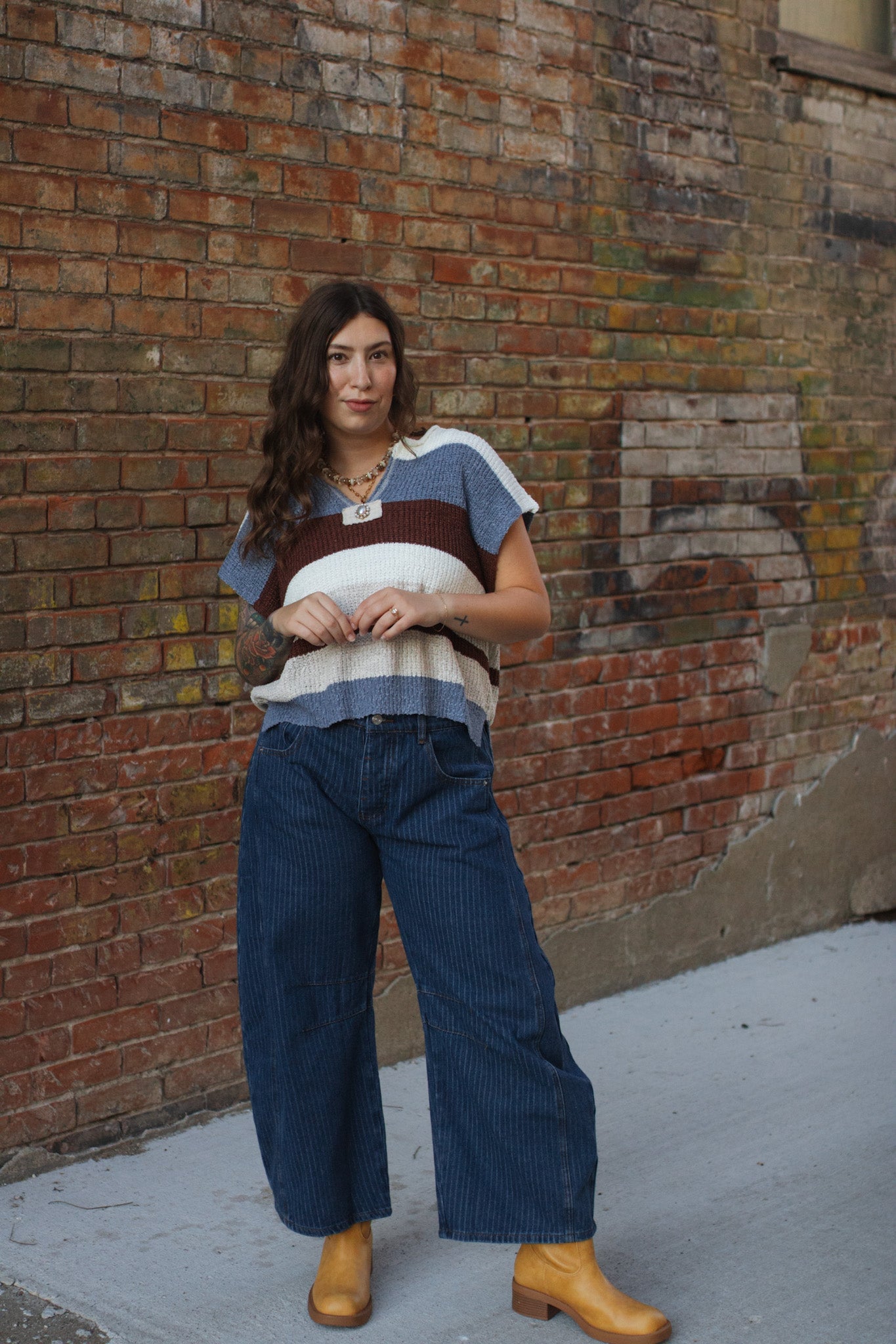 Rhea Stripped Barrel Leg Jeans