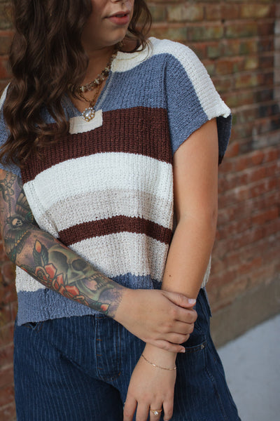 Aspen Striped Knit Short Sleeve Top