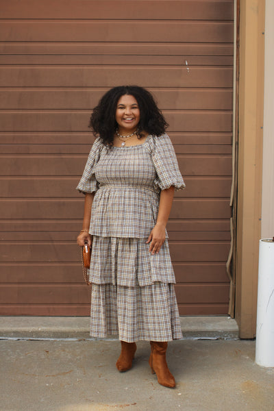 Lydia Plaid Smocked Midi Dress