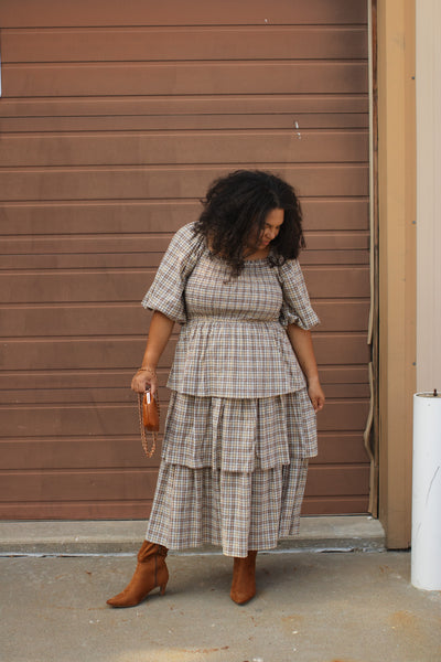 Lydia Plaid Smocked Midi Dress