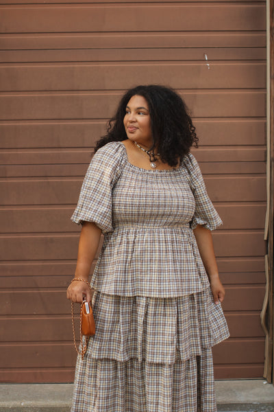 Lydia Plaid Smocked Midi Dress