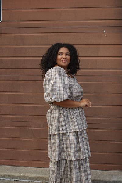 Lydia Plaid Smocked Midi Dress