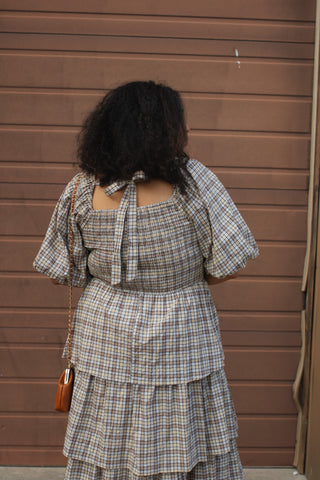 Lydia Plaid Smocked Midi Dress