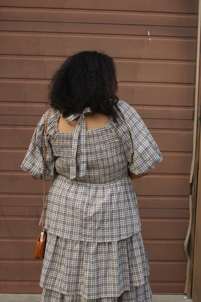 Lydia Plaid Smocked Midi Dress