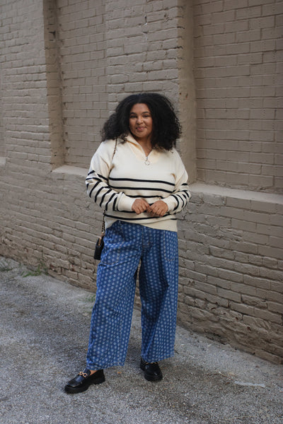 Mila Striped Quarter Zip Sweater