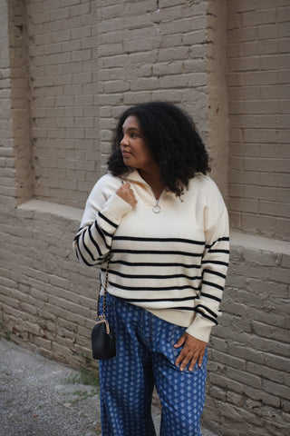 Mila Striped Quarter Zip Sweater