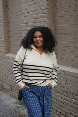 Mila Striped Quarter Zip Sweater