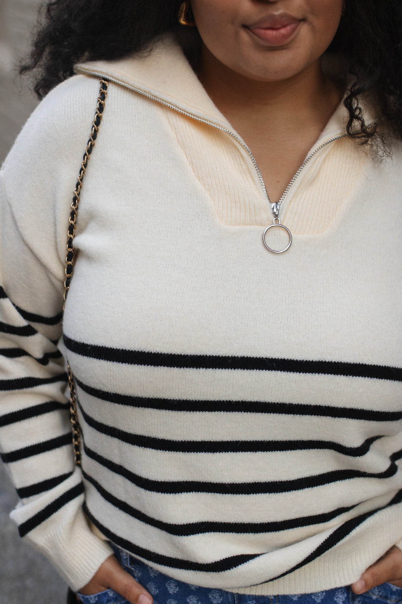 Mila Striped Quarter Zip Sweater