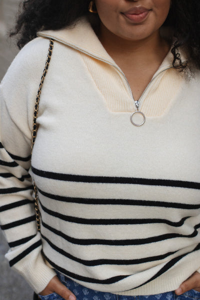 Mila Striped Quarter Zip Sweater