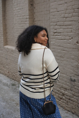 Mila Striped Quarter Zip Sweater