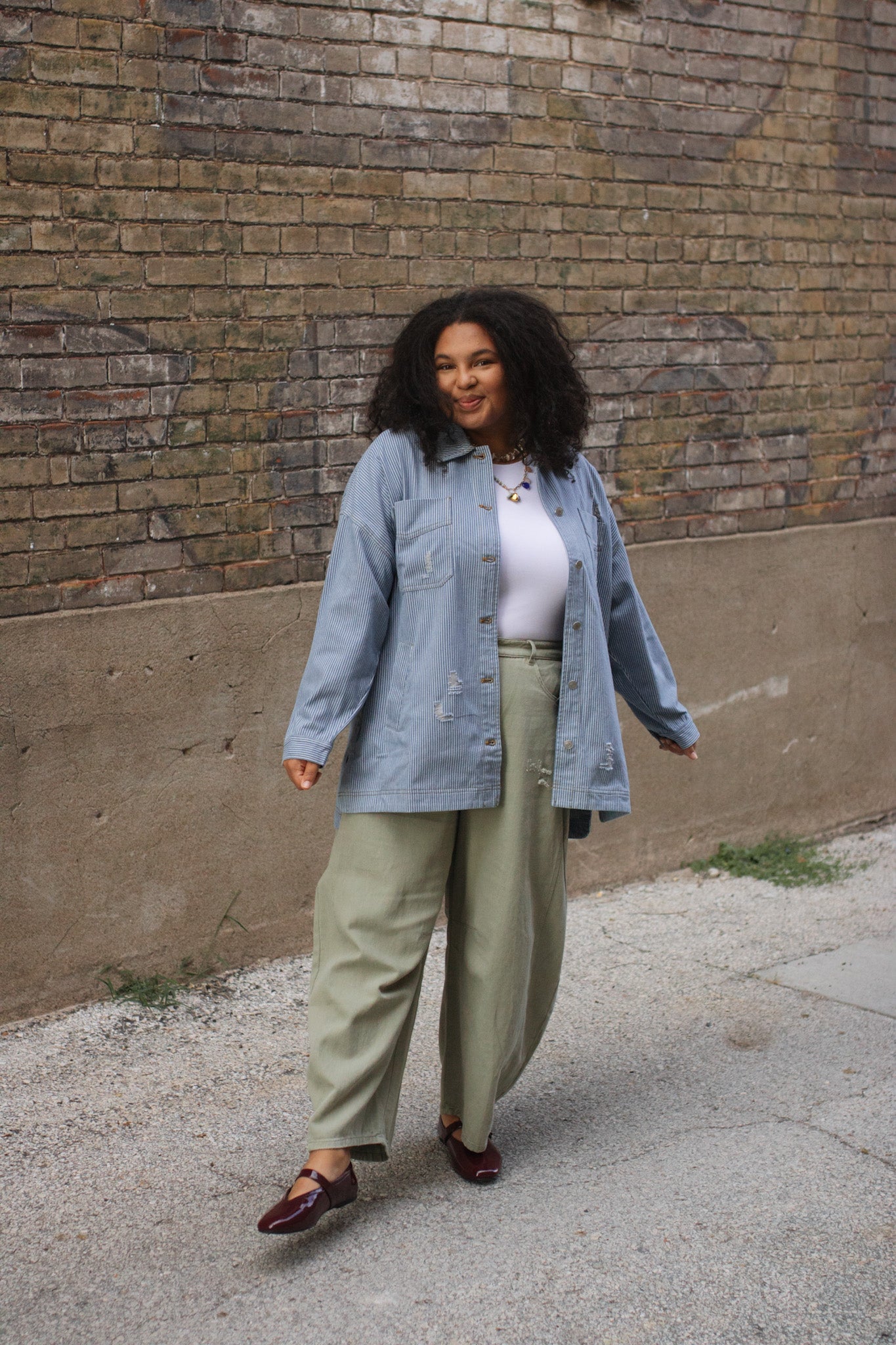 Maeve Striped Denim Oversized Jacket