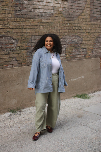 Maeve Striped Denim Oversized Jacket