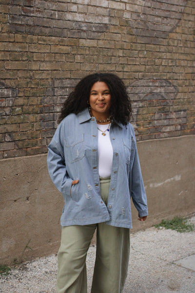 Maeve Striped Denim Oversized Jacket