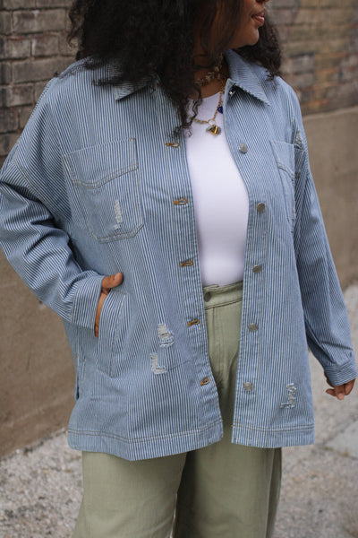 Maeve Striped Denim Oversized Jacket