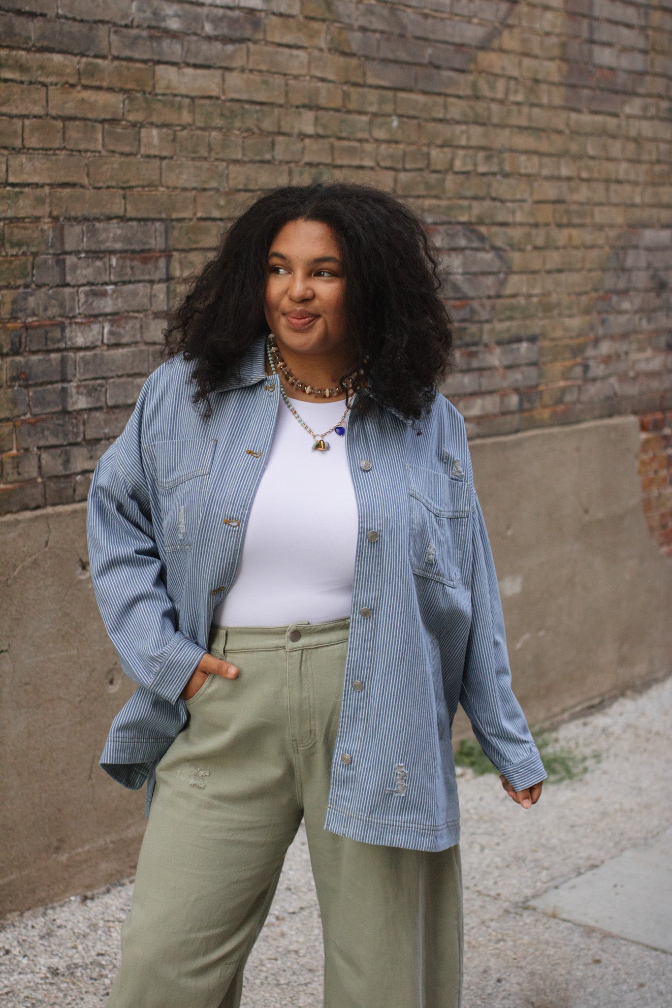 Maeve Striped Denim Oversized Jacket