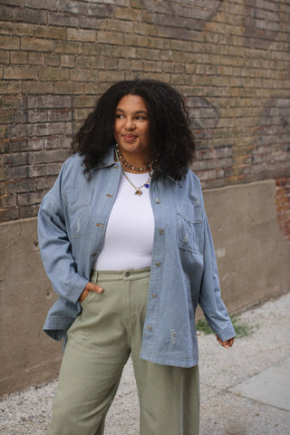 Maeve Striped Denim Oversized Jacket