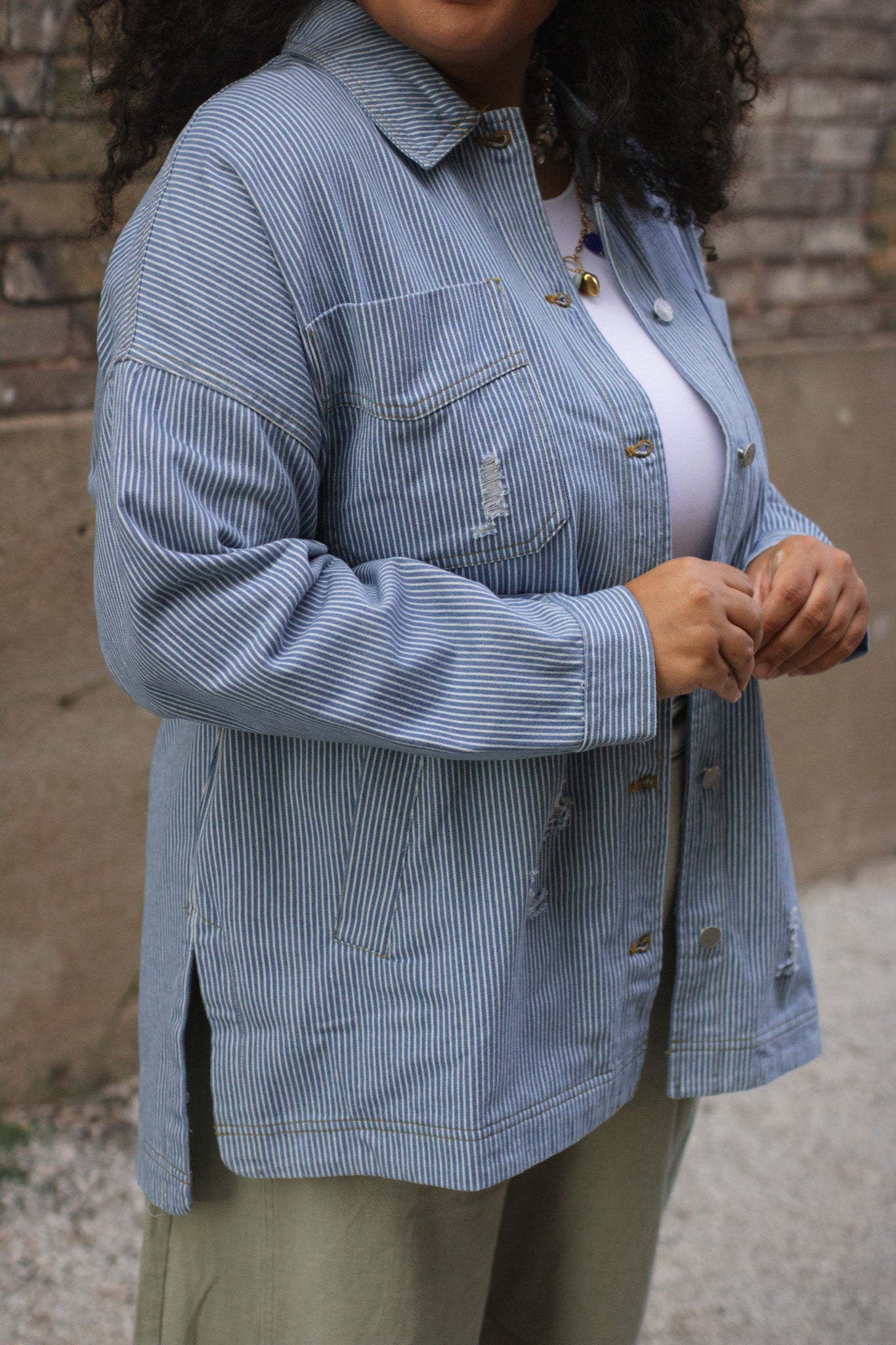 Maeve Striped Denim Oversized Jacket
