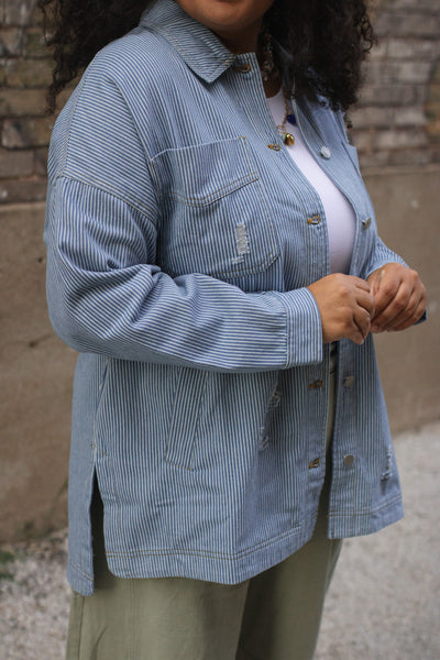 Maeve Striped Denim Oversized Jacket