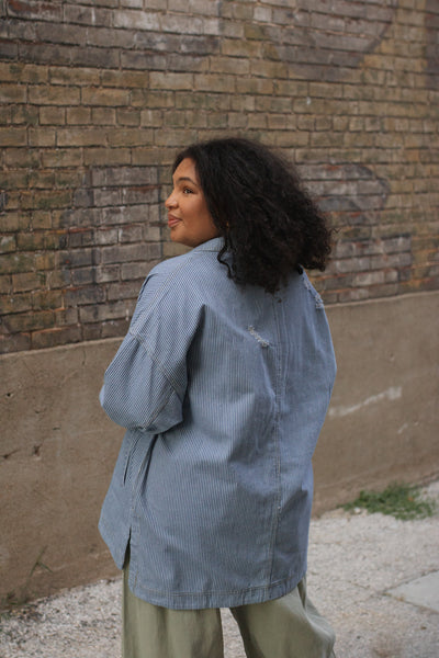 Maeve Striped Denim Oversized Jacket