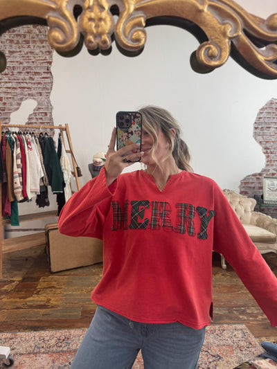 Merry Plaid Appliqué Long Sleeve Tee