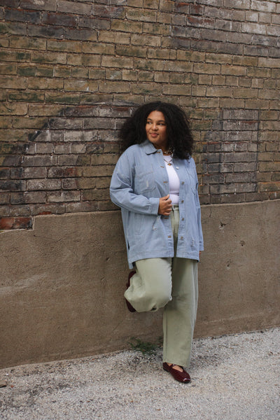Maeve Striped Denim Oversized Jacket