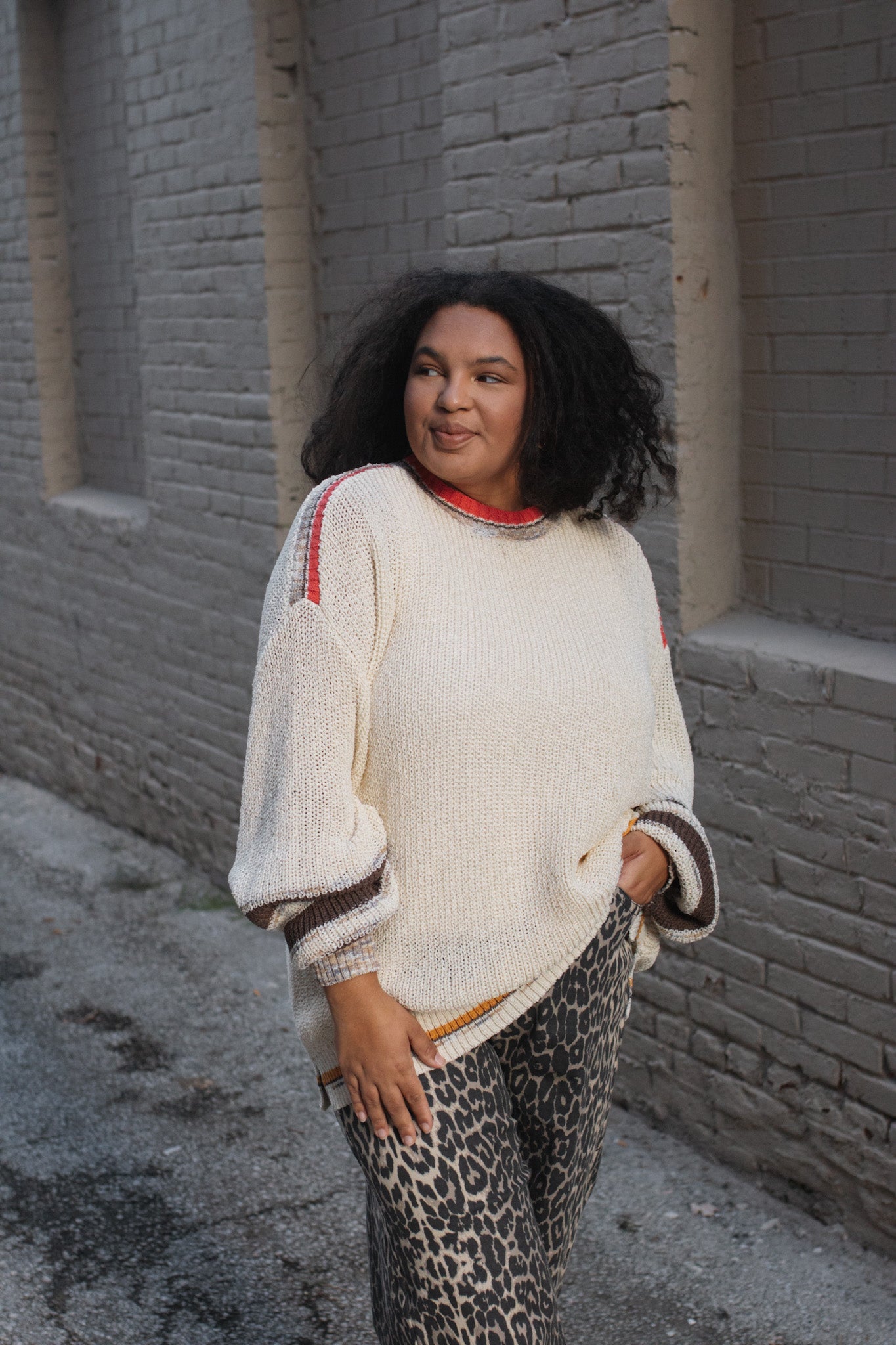 Genevieve Oversized Knit Contrast Sweater