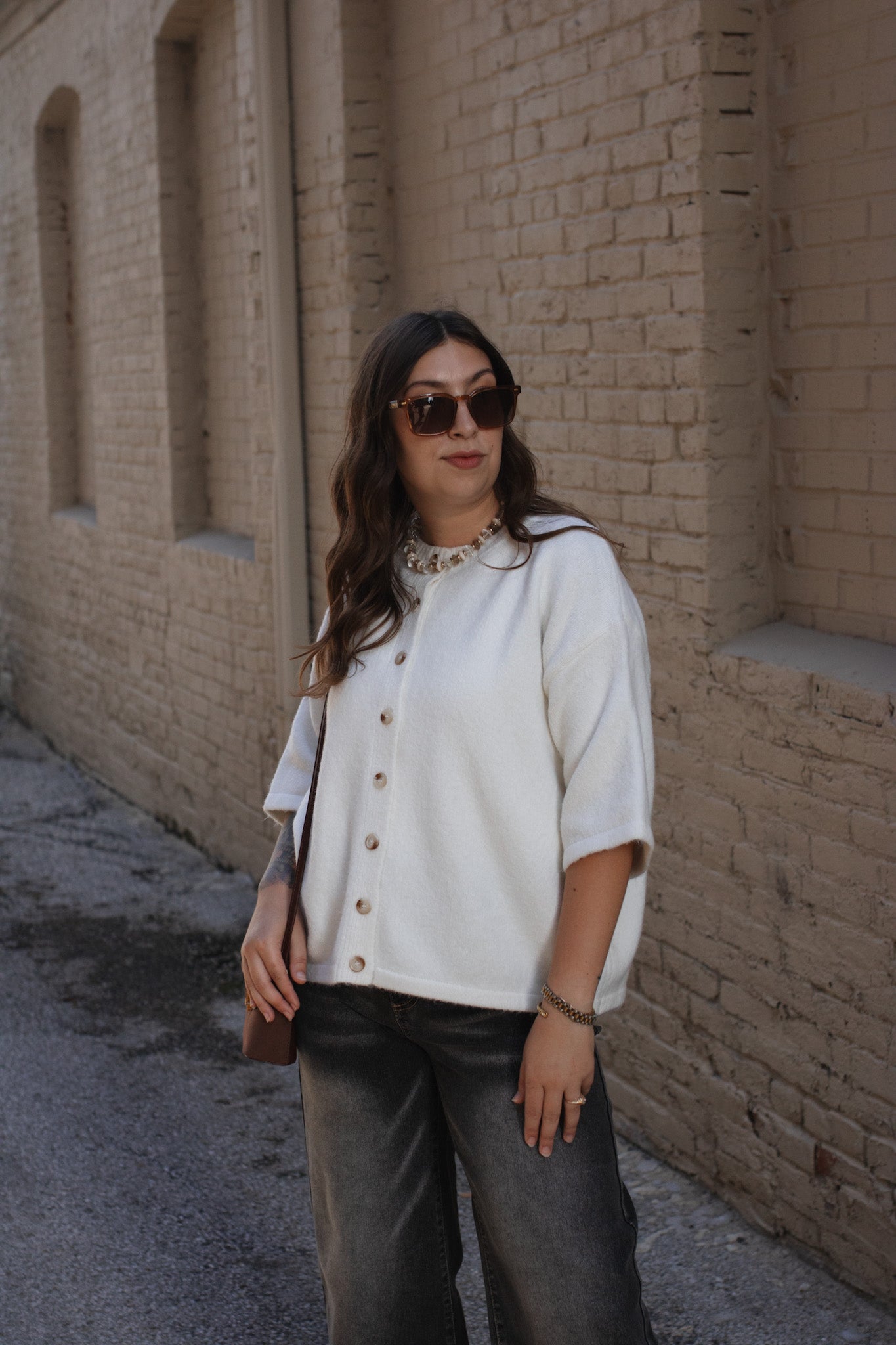 Lanie Short Sleeve Button Down Cardigan | White