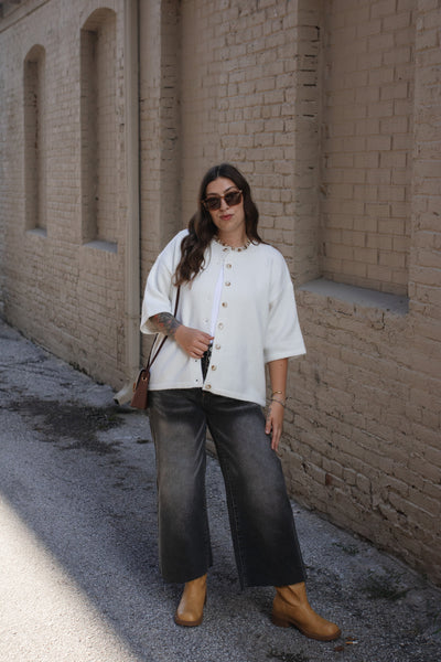 Lanie Short Sleeve Button Down Cardigan | White