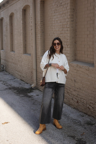 Lanie Short Sleeve Button Down Cardigan | White