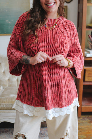 Kate Chunky Knit Lace Trim Sweater