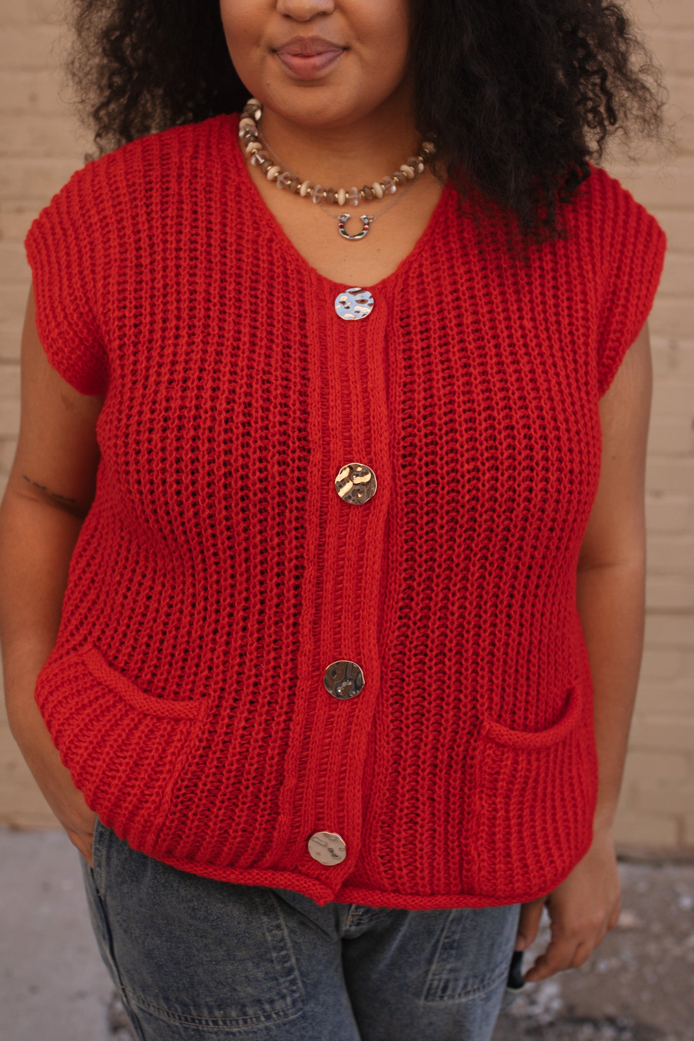 Tess Knit Vest - Cherry