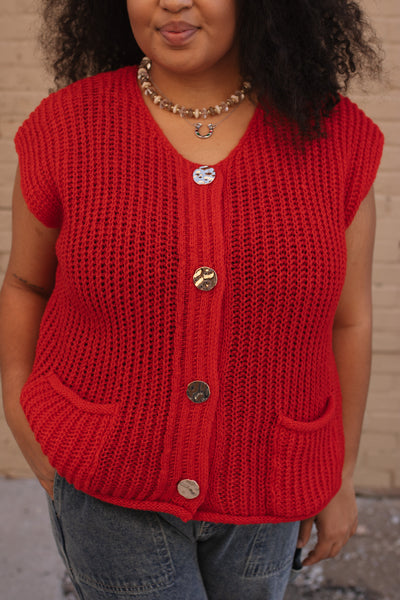 Tess Knit Vest - Cherry
