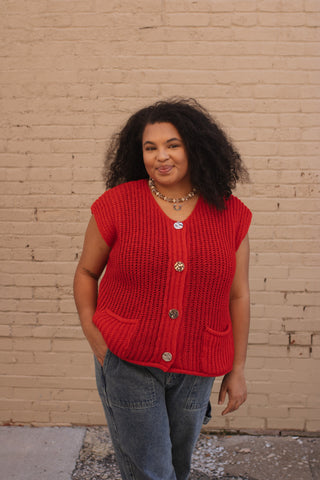 Tess Knit Vest - Cherry