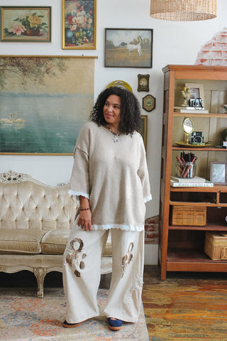 Aspen Oversized Lace Trim Sweater