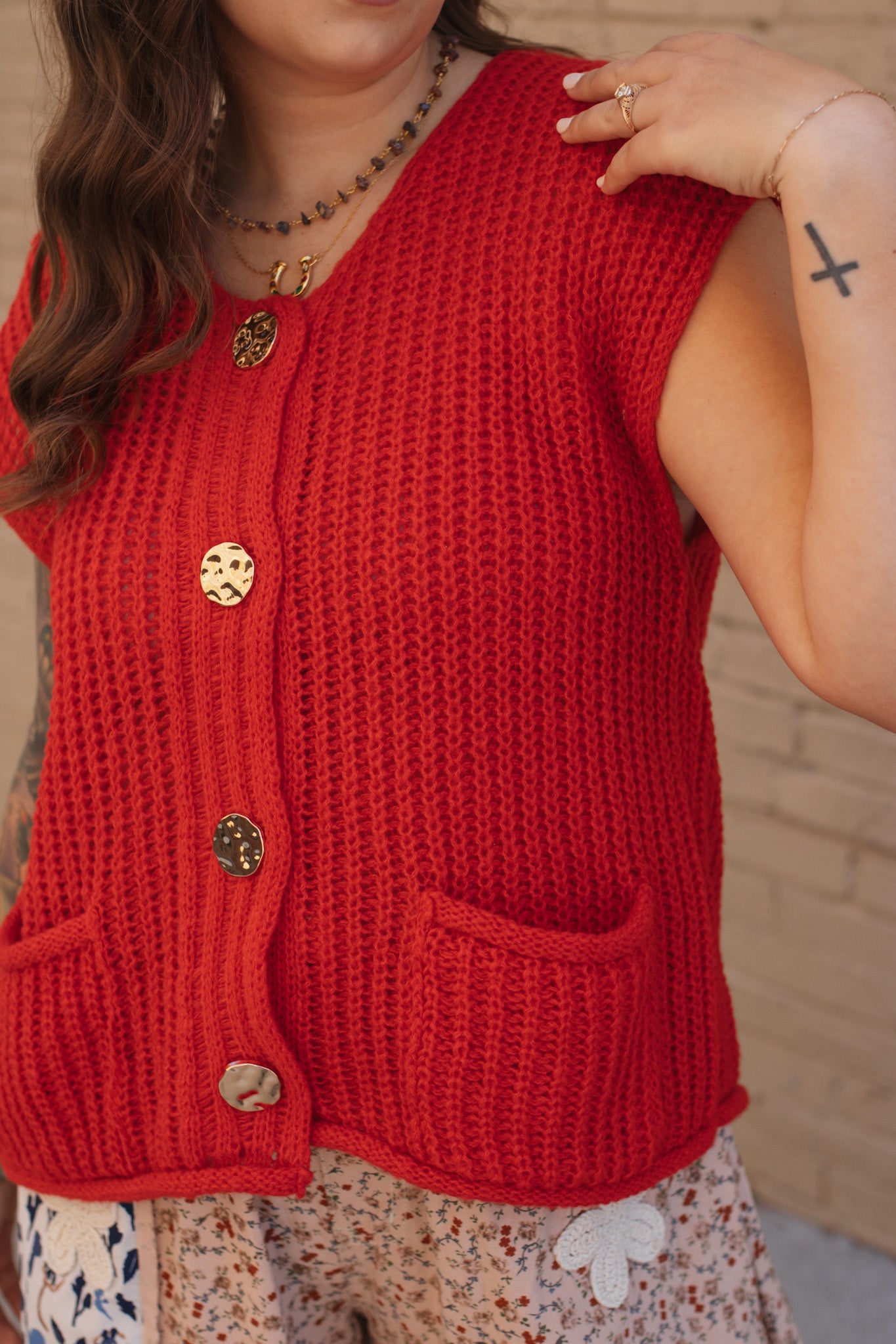 Tess Knit Vest - Cherry