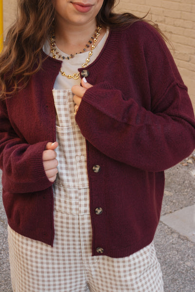 Hazel Button Down Cardigan Sweater - Black Cherry