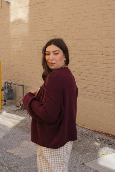 Hazel Button Down Cardigan Sweater - Black Cherry