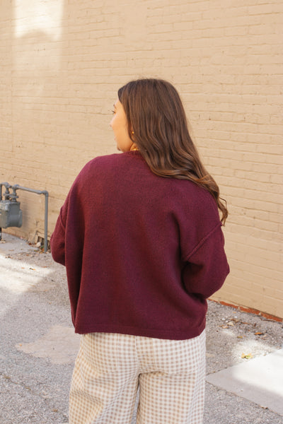 Hazel Button Down Cardigan Sweater - Black Cherry