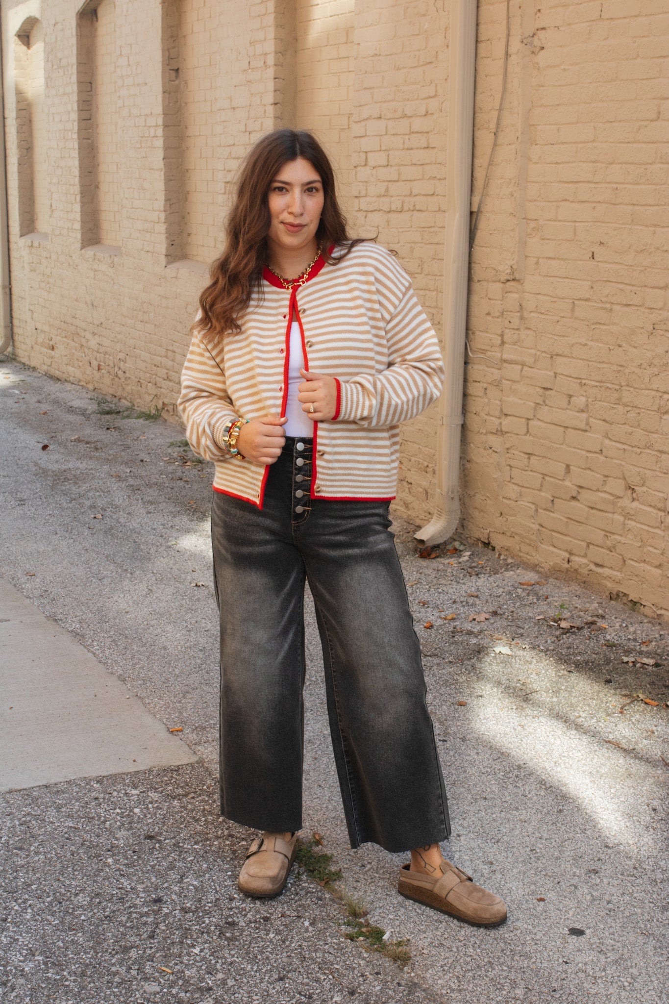 Auri Striped Contrast Button Down Cardigan