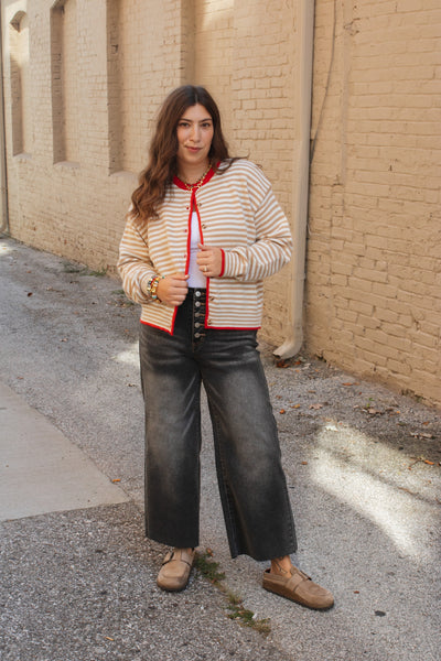 Auri Striped Contrast Button Down Cardigan