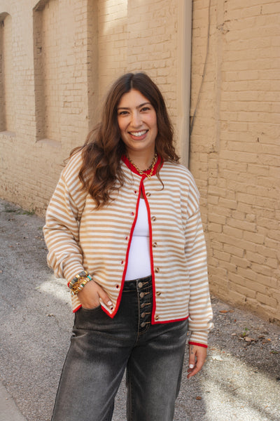 Auri Striped Contrast Button Down Cardigan