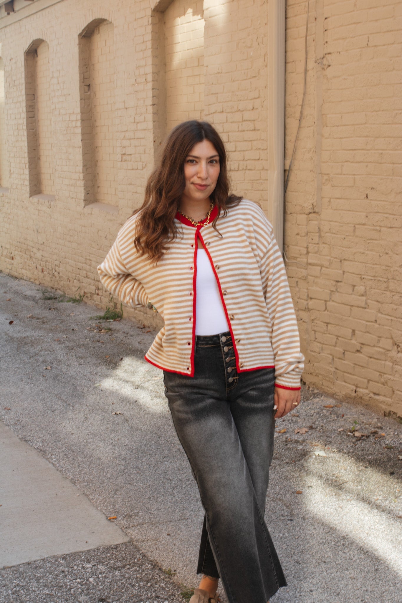 Auri Striped Contrast Button Down Cardigan